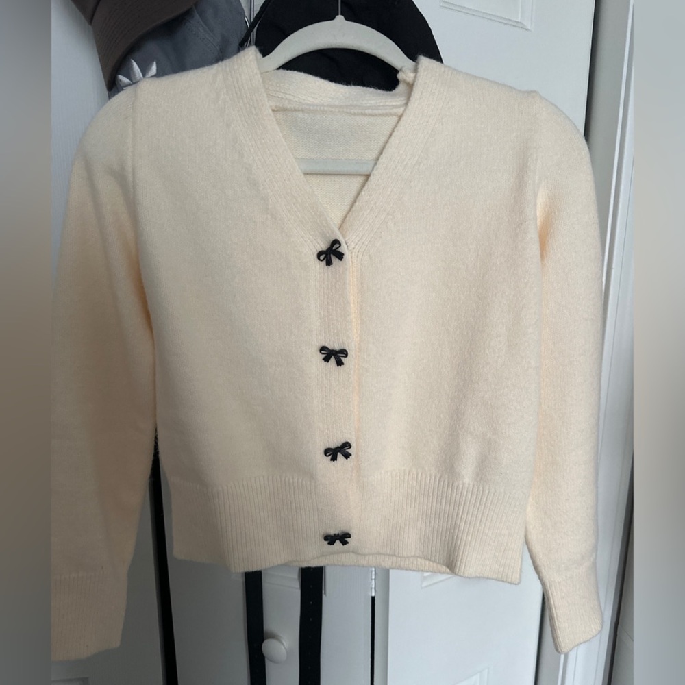Cream Cardigan Sweater with Bows